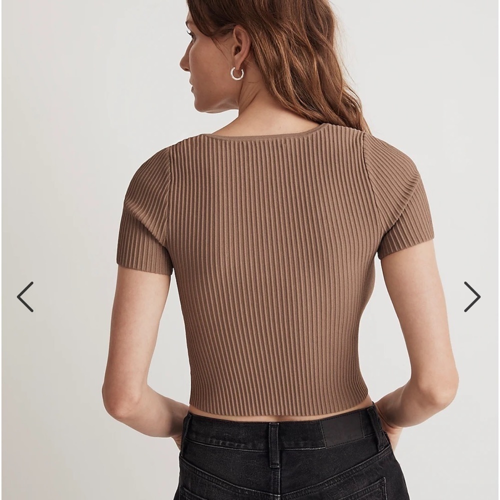 Madewell Ottoman Ribbed Crop Sweater Tee Brown XS - Picture 2 of 8